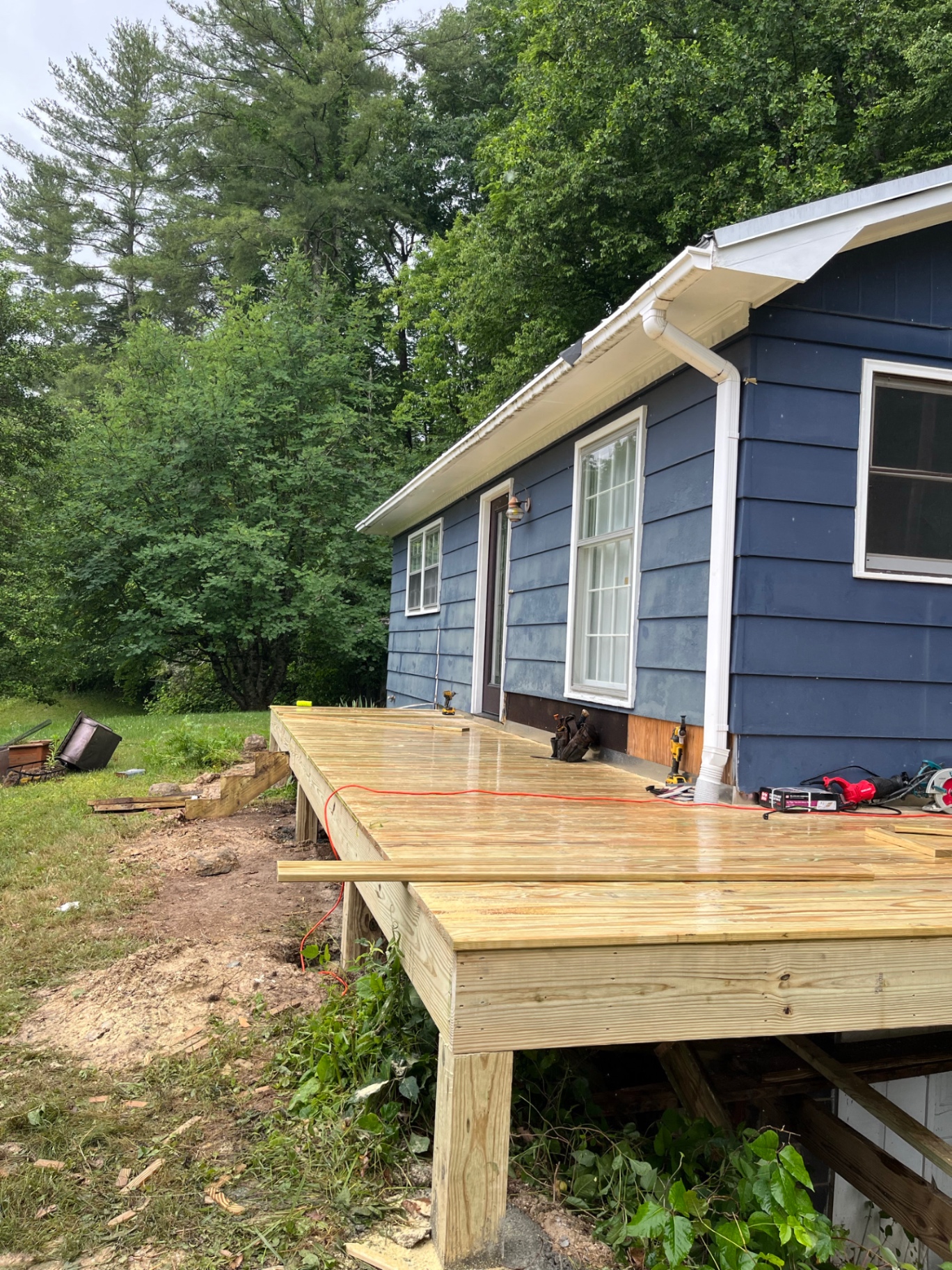 Deck framing in progress